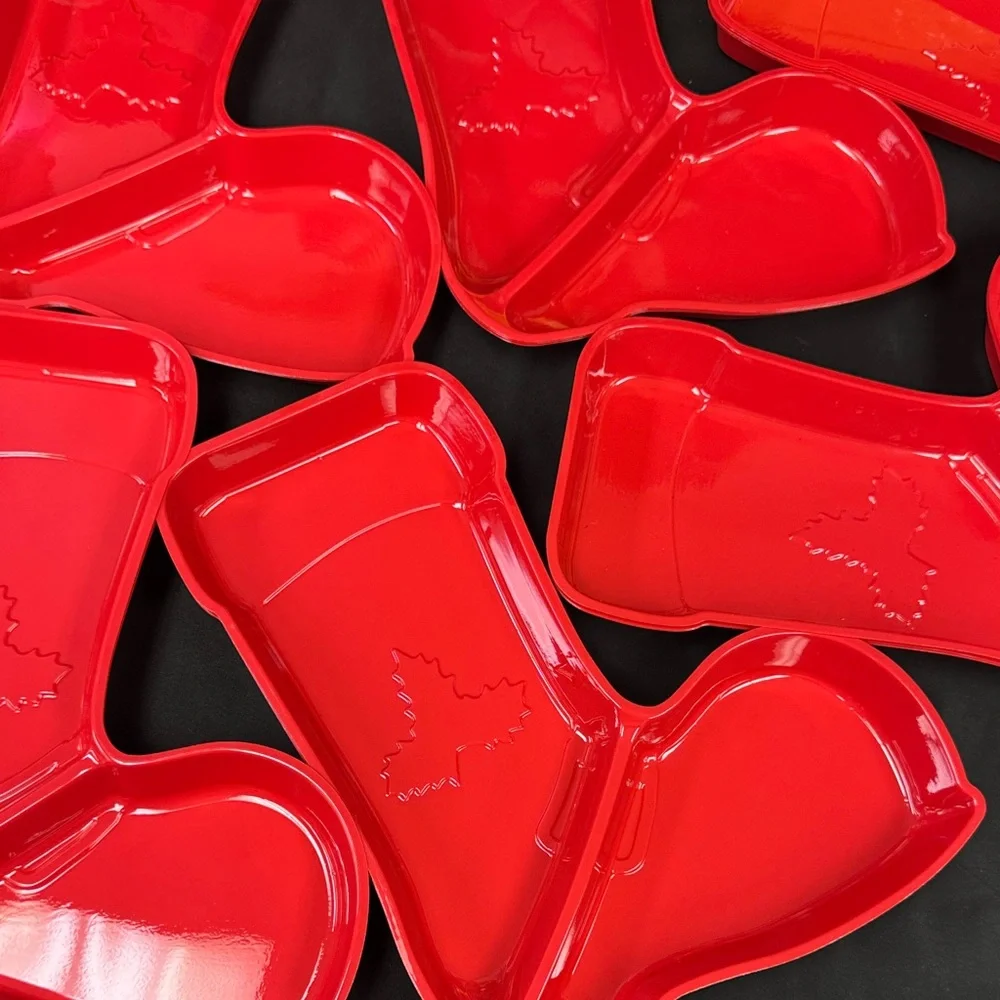 11 All New Plastic Red Boot Shaped Serving Trays Santa Boot style light weight